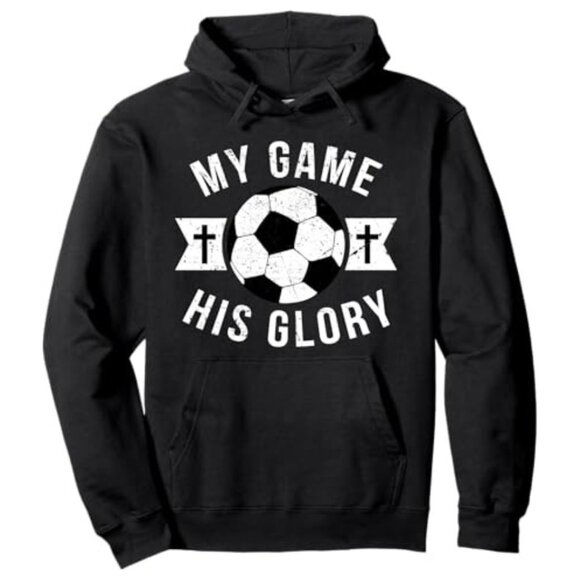 Christian Soccer Gifts Teen Boys Girls Sayings Phrases Cross Pullover Hoodie - Picture 1 of 1
